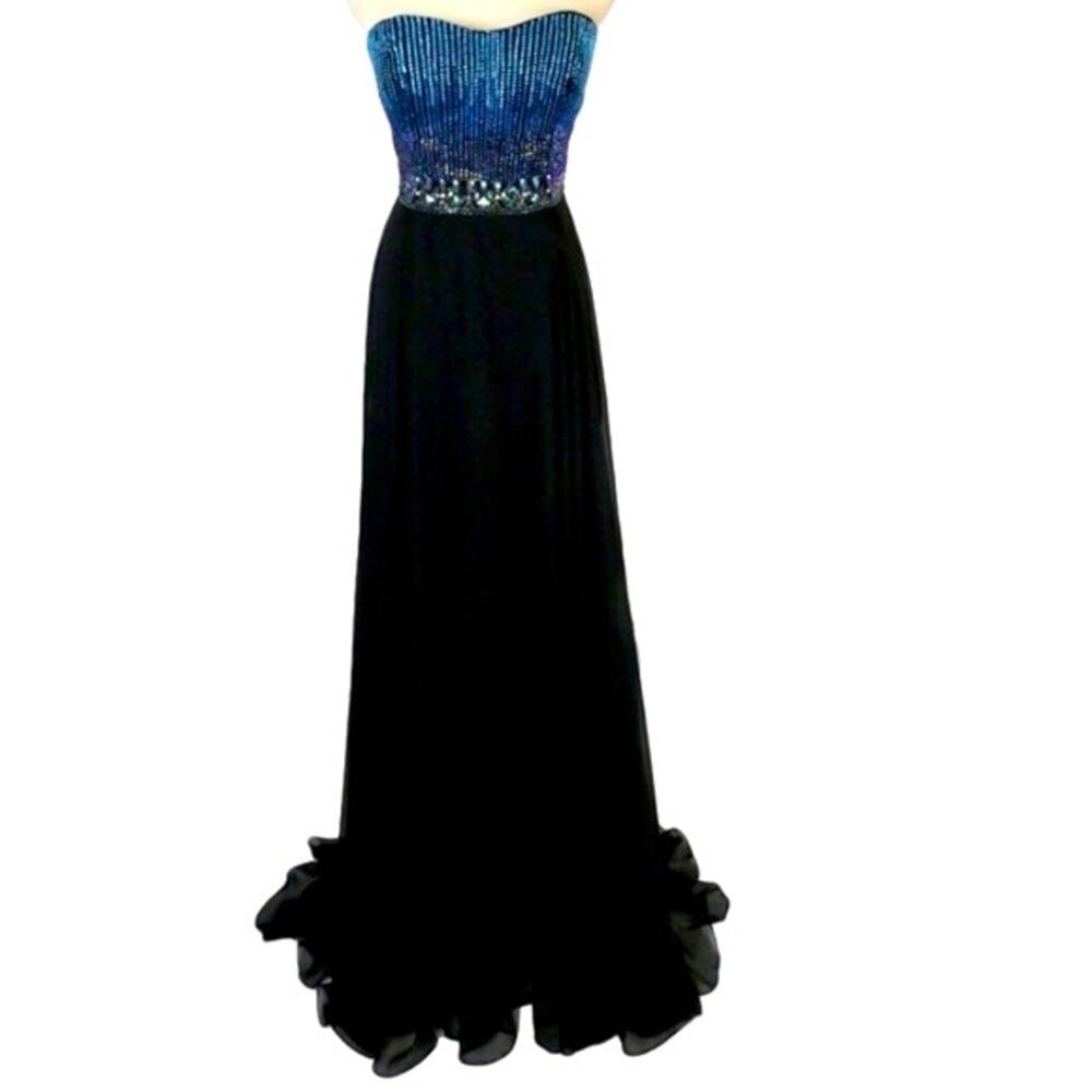 Tony Bowls Le Gala Beaded Blue/Black Sequins Iridescent Stones Formal Gown NWT - Picture 4 of 10
